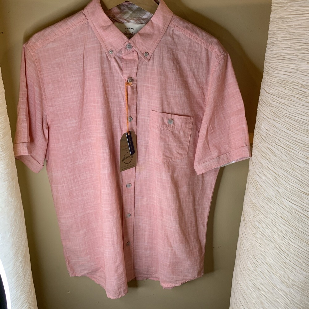 Weatherproof Vintage Button‎ Collar Pocket Cotton Flame Scrlt Red Mens Shirt Med